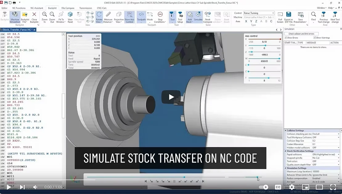 CIMCO sub-spindle simulation view