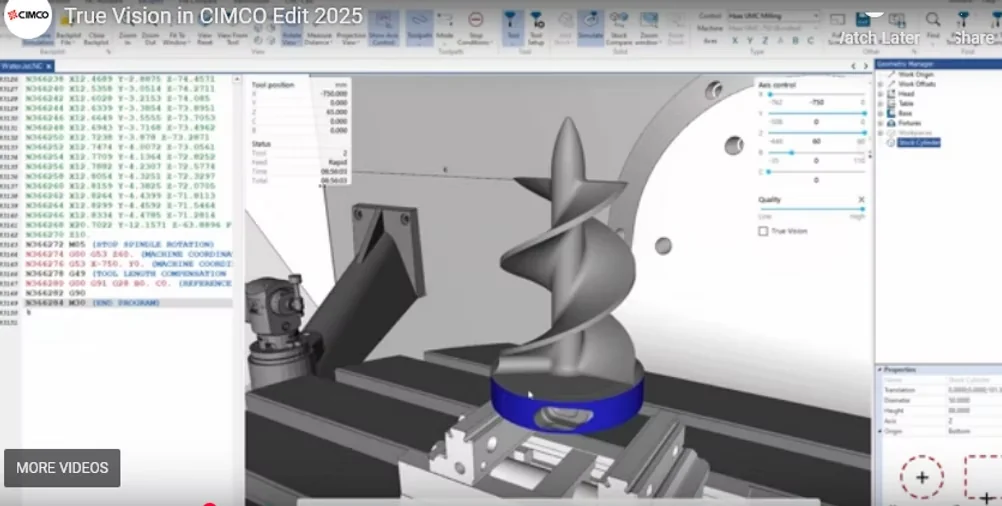 CIMCO True Vision simulation