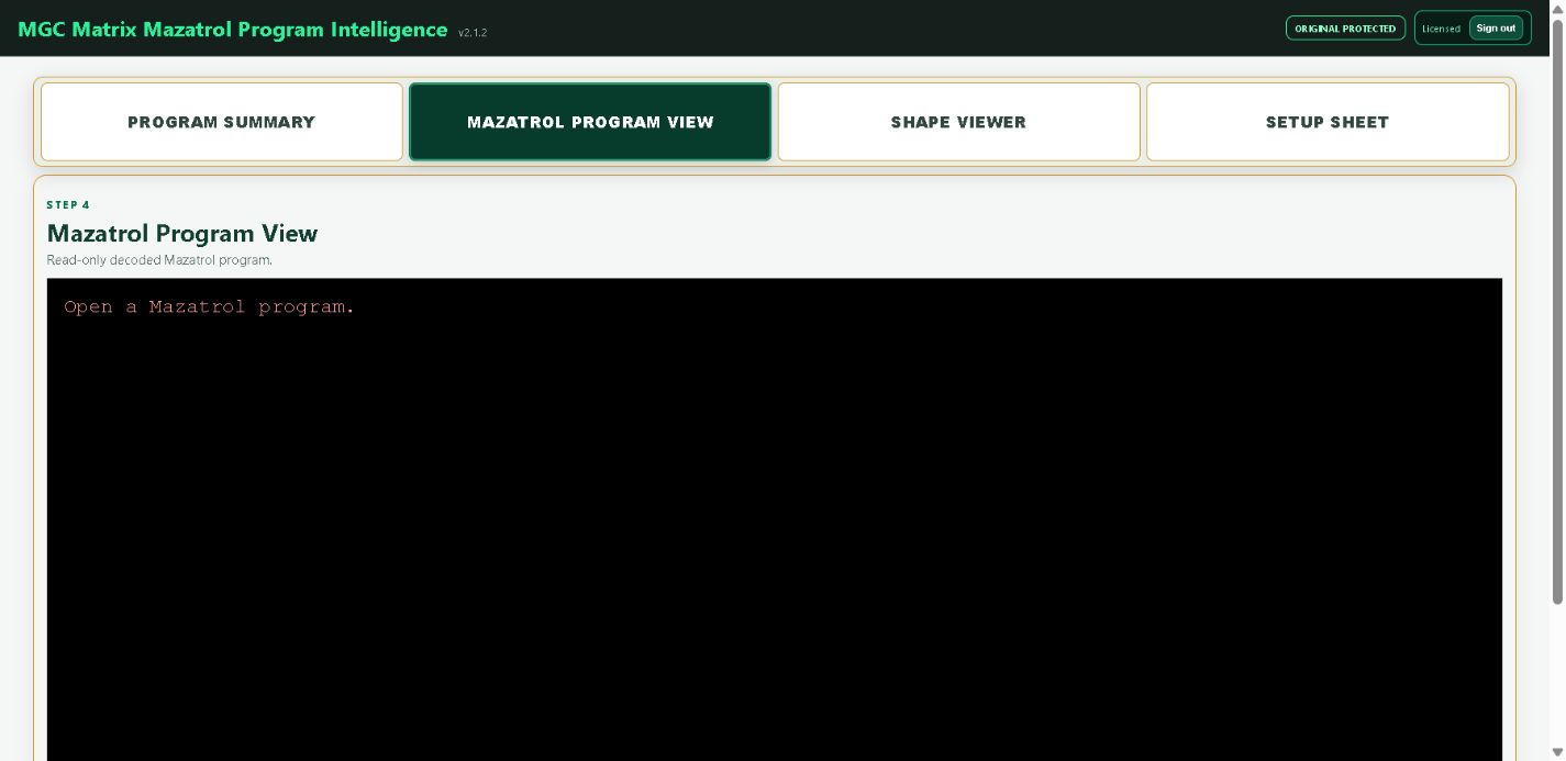 MGC Matrix Mazatrol Program View interface